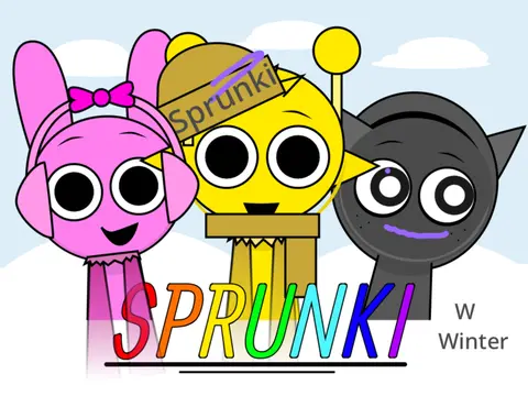 Logo for Sprunki Winter game featuring characters in snowy, festive theme