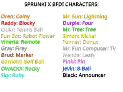 Sprunki x BFDI Characters crossover mod logo featuring Battle For Dream Island object show characters