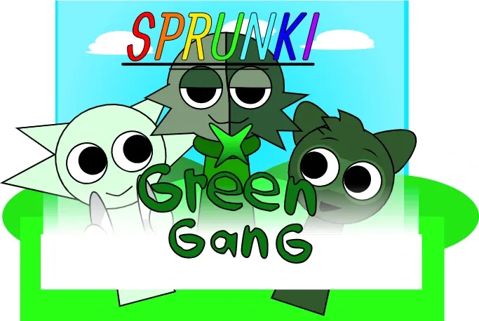 Sprunki X Green Gang Official Logo - Vibrant Green Characters
