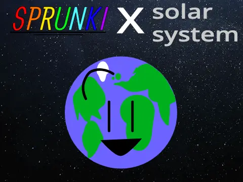Cosmic logo for Sprunki x Solar System game featuring Sprunki characters as planets