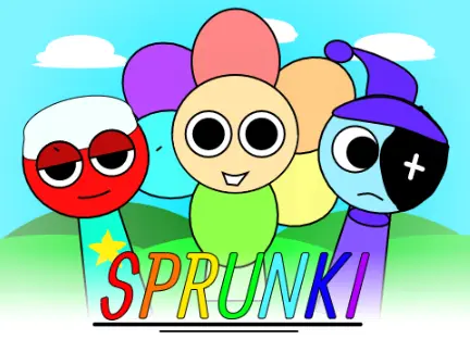 Custom Sprunki characters in Dandy's World environment