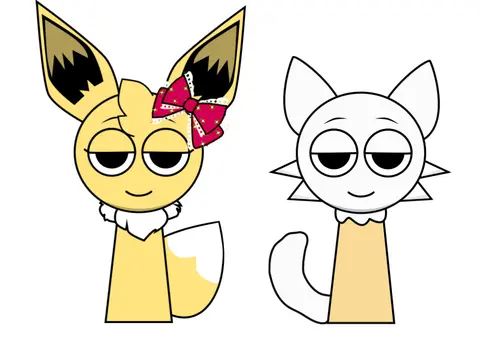 Stephanie, Eevee and Conekat characters transformed into Sprunki style