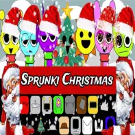 The Jolly of Sprunki Christmas Game Logo featuring festive Sprunki characters