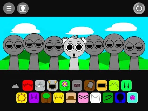 Sprunki characters singing in a movie-themed music game