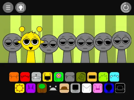 Mustard-themed sprunki characters with scratch design elements in music game