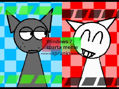 Windows Sparta meme parody game with Sprunki characters Wenda and Grey in looping animation